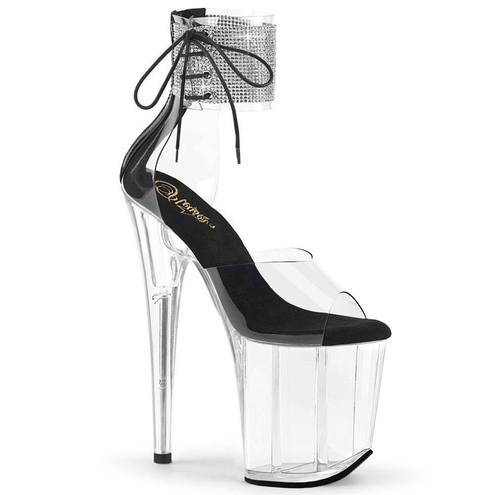 Pleaser - FLAMINGO824RS Sandale à bride à la cheville, Pole dance chaussures - Noir/Transparent Product image
